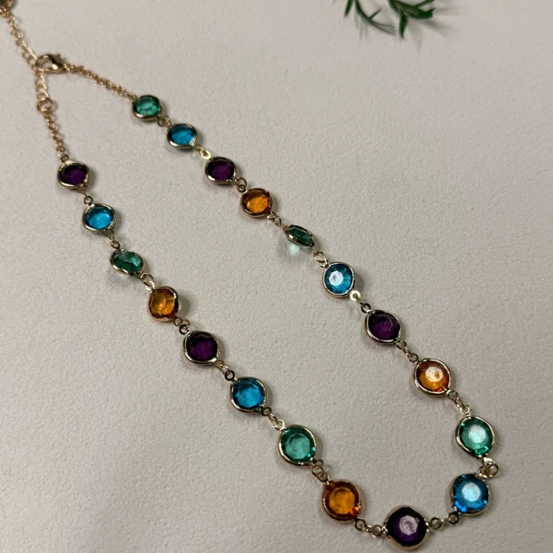 铜合金合成锆石项链 复古宫廷风彩色项链bw1688链长40-49