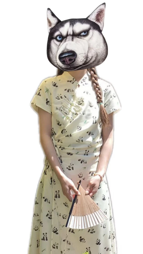夏季新中式立领手绘熊猫旗袍裙女显瘦高级连衣裙A063