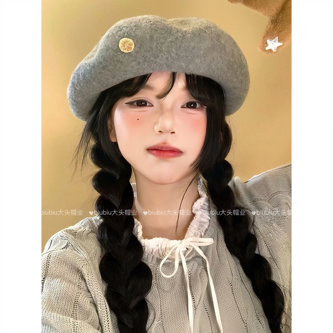 【53cm-63cm】韩国定制大头围“复古经典”羊毛贝雷帽 显脸小贝雷帽
