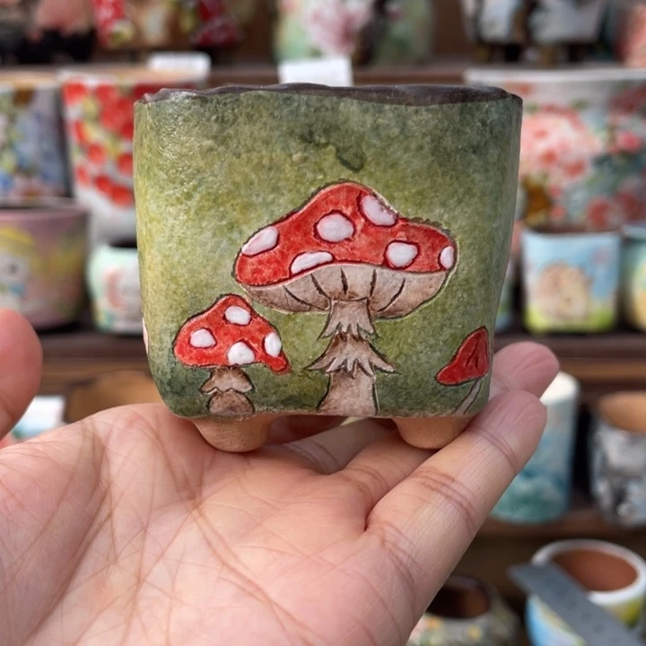 可爱小蘑菇手捏方盆
