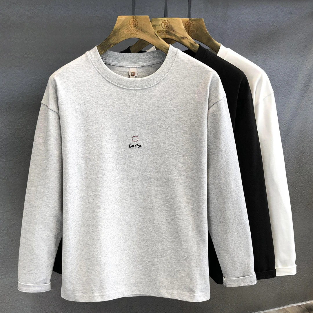 【TQUX港奢男装】手感超细腻精梳透气品质长袖T恤男士打底衫夏季