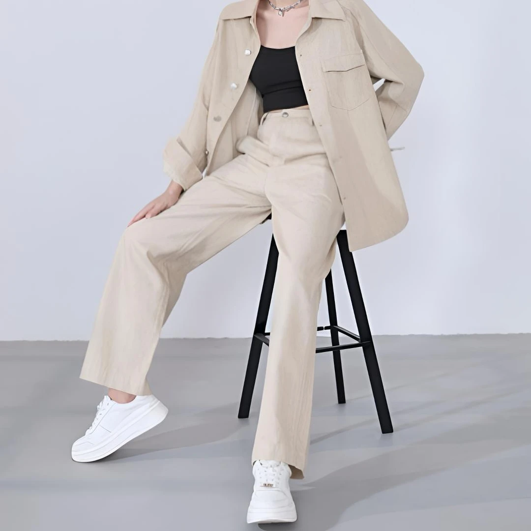 宽纱女士棉+亚麻直筒裤 尺码S-2XL