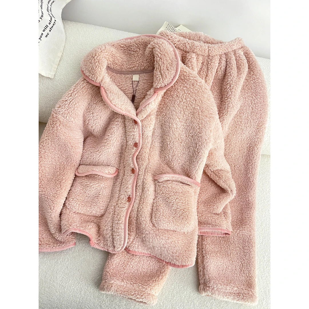 粉色冬季珊瑚绒家居服加厚女爆款2024新款洋气秋冬款高级家居睡衣