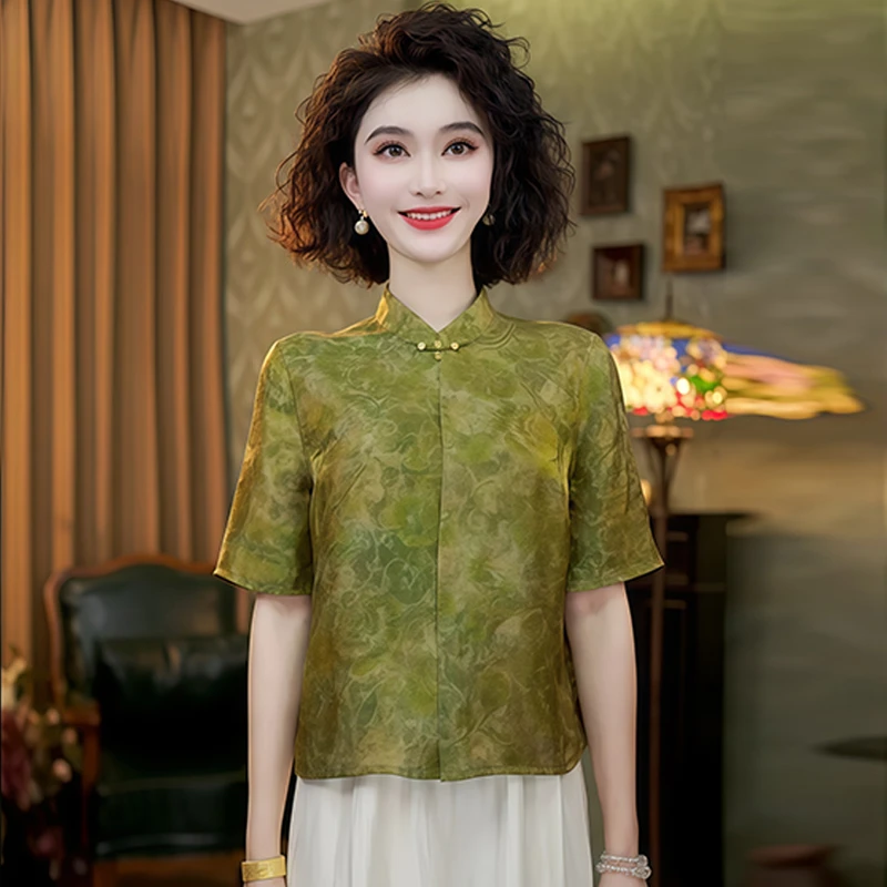 休闲新中式套装女2025年夏季新款气质减龄提花衬衣阔腿裤两件套潮