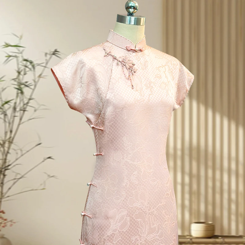 溪山月 玲珑娇高端旗袍桑蚕丝正绢显年轻古法手工全开襟时尚2025