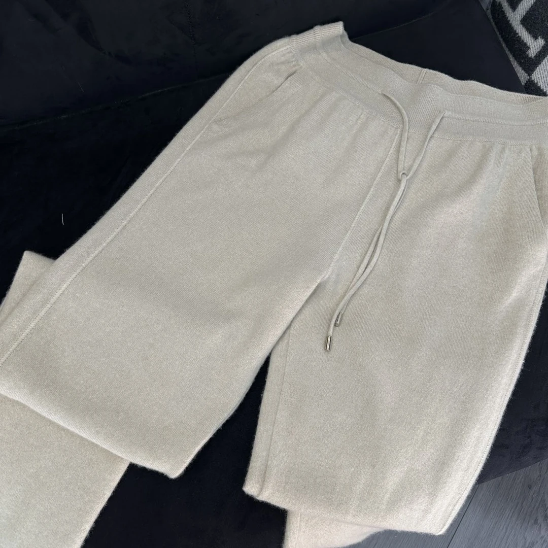 99新  Loro Piana/翩雅纯色羊绒抽绳休闲裤 40码