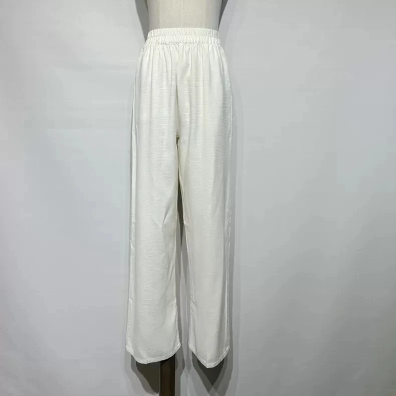 中腰无弹力口袋静奢风常规休闲裤白色阔腿裤时尚休闲卫裤百搭女士