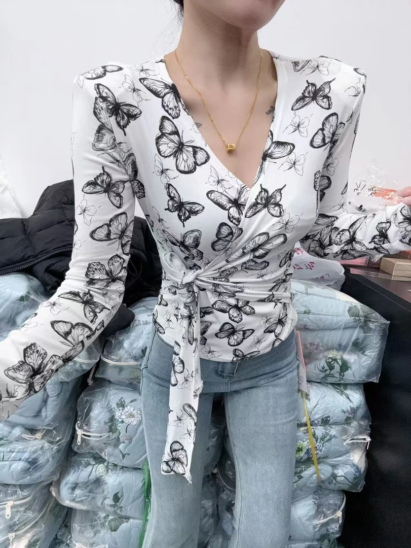 【相老板】精选新品-9078-早秋款蝴蝶花式绑带上衣
