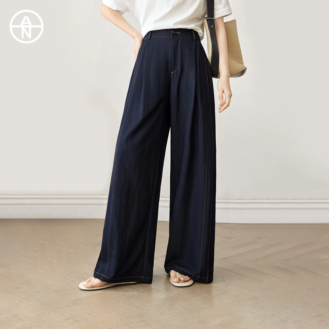 【强哥专属】AN大码女装复古仿牛仔阔腿裤夏季微胖mm直筒拖地裤子