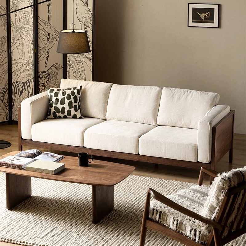 客厅北欧新中式实木高靠背沙发茶几家用轻奢别墅实木沙发简易