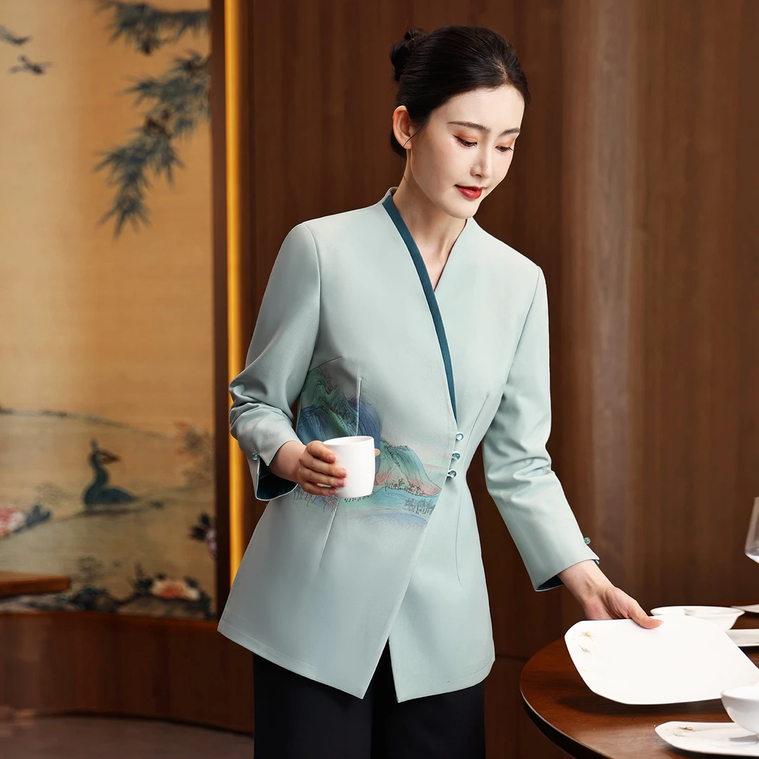衣研堂餐厅服务员工作服长袖女秋冬装餐饮酒店茶楼宴会厅会所套装