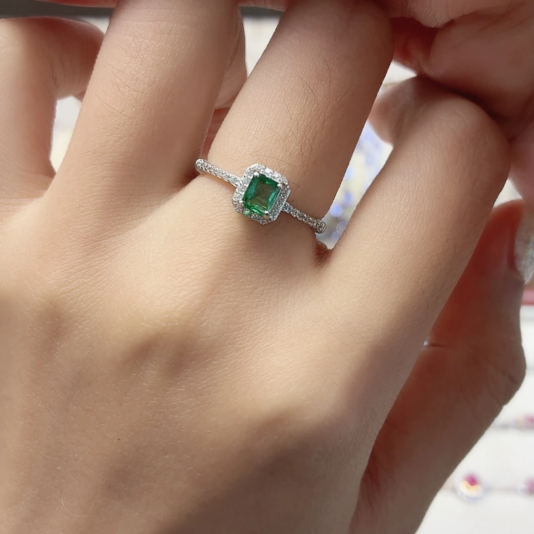 三***哈戒指祖母绿银S925镶嵌