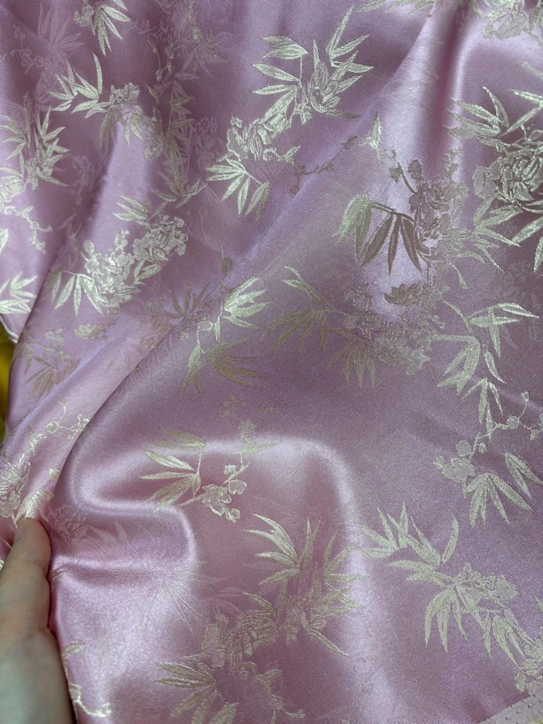 粉金竹 人丝提花国风新中式服装面料