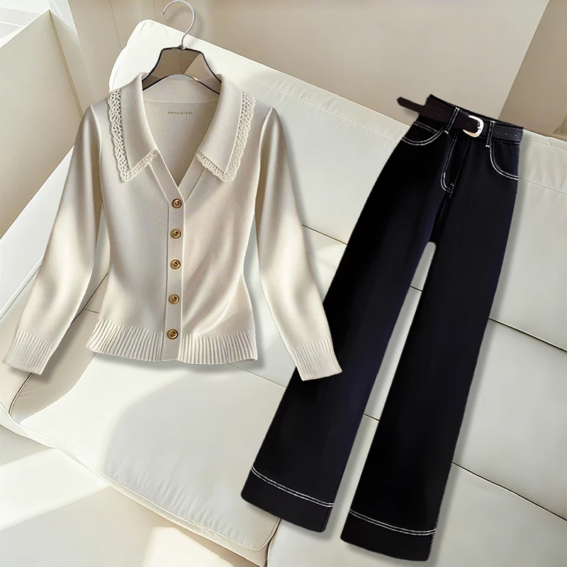 2025新款女装一整套秋季爆款百搭修身显瘦上衣通勤风牛仔裤两件套