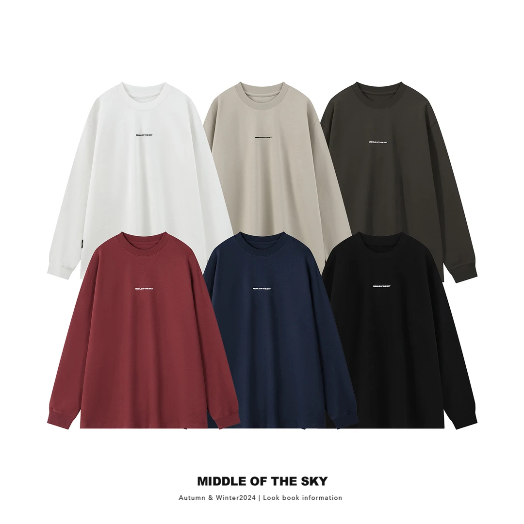 MIDDLE OF THE SKY简约百搭宽松加厚绒感保暖印花圆领T恤