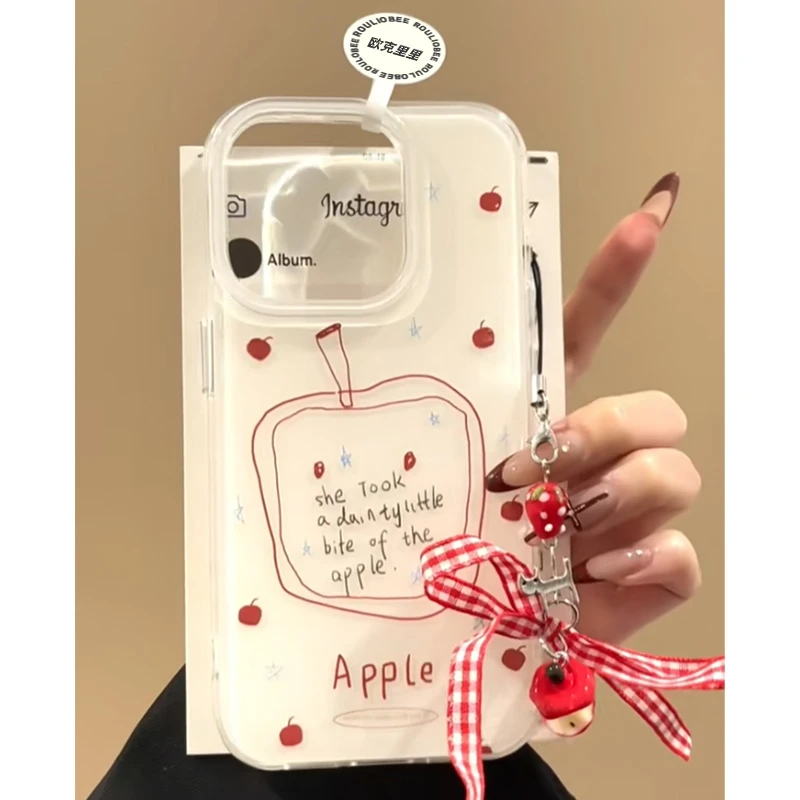 线条红苹果适用苹果16E手机壳iPhone15保护套14硬背软便13女款tag