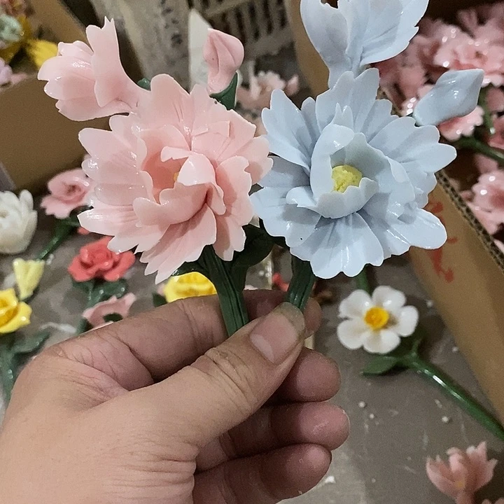 瓷片纯手工陶瓷花摆件瑕