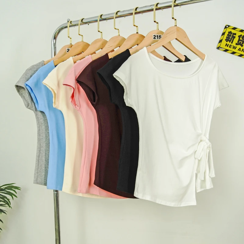 短袖t恤女美式 2025夏季新款纯色半袖体恤小众设计感圆领上衣潮牌