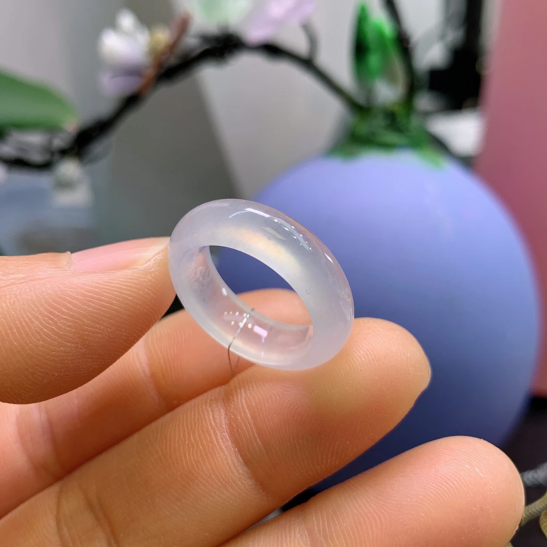 10圈口缅甸天然翡翠A货白冰小圈口戒指A52#
