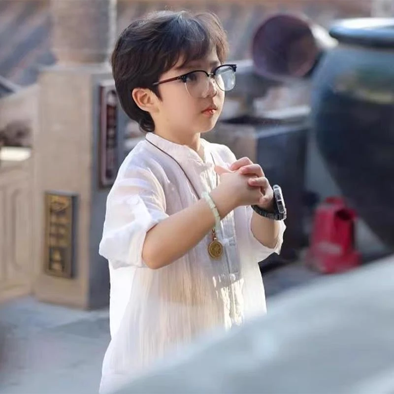 儿童汉服套装2025新款男童新中式薄款衬衫日常可穿国风小少爷唐装