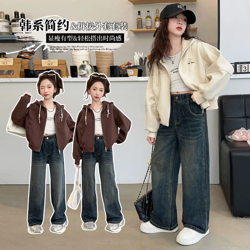 春季上衣新款外套开衫长袖时尚休闲韩版时尚纯色洋气潮女童中大童