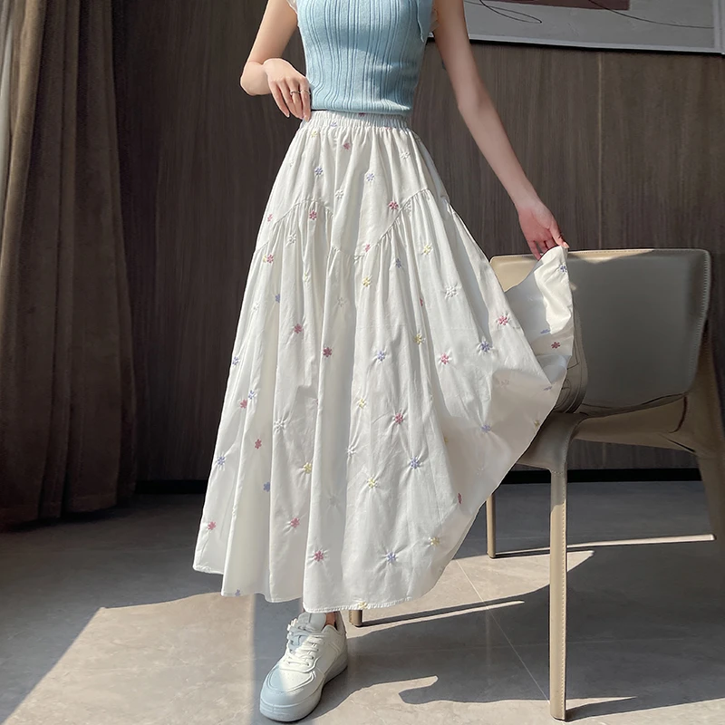 韩系碎花裙半身裙女长裙夏季薄款显瘦甜美百褶蛋糕裙蓬蓬裙仙女裙