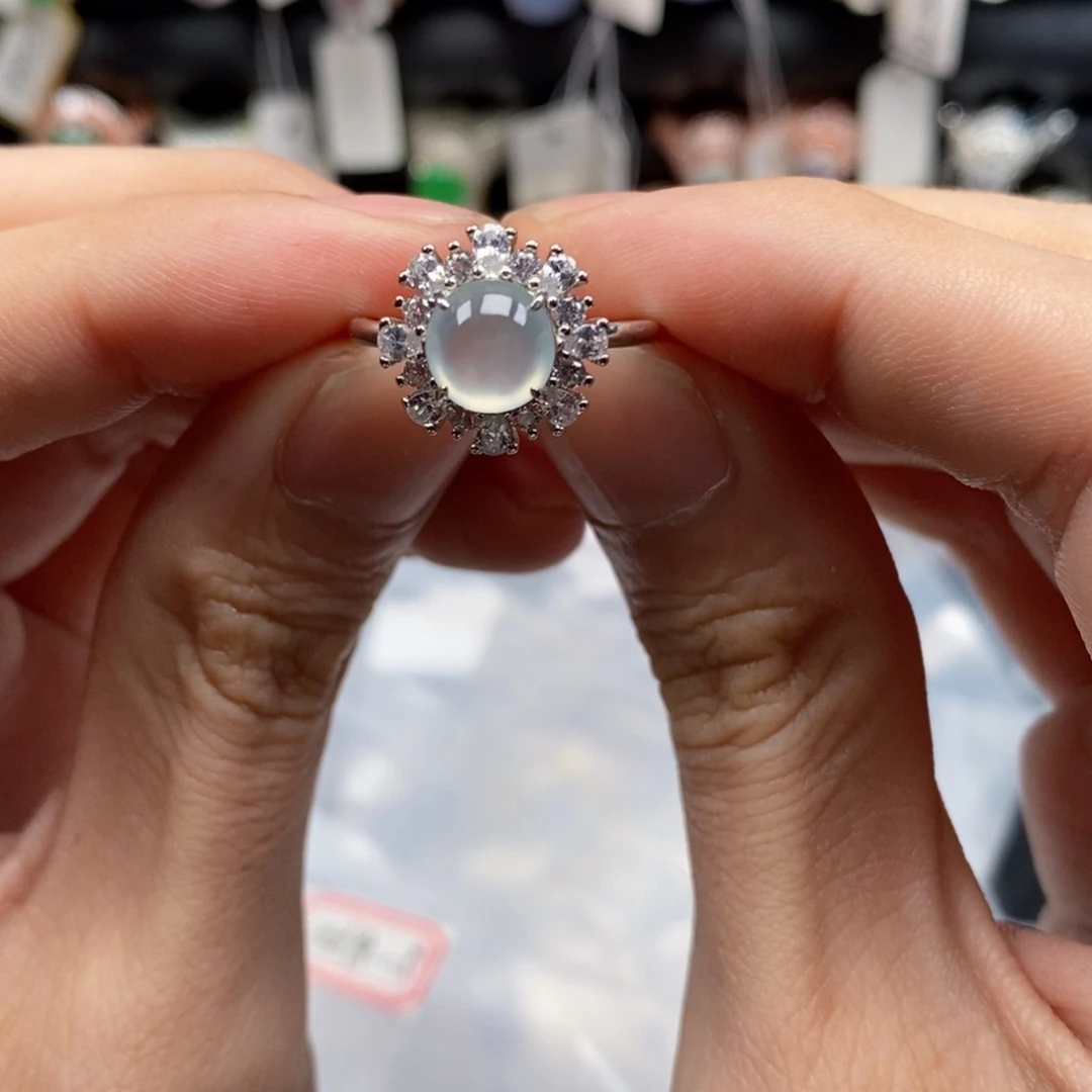 翡翠戒指银S925镶嵌p****彭天然缅甸翡翠a货