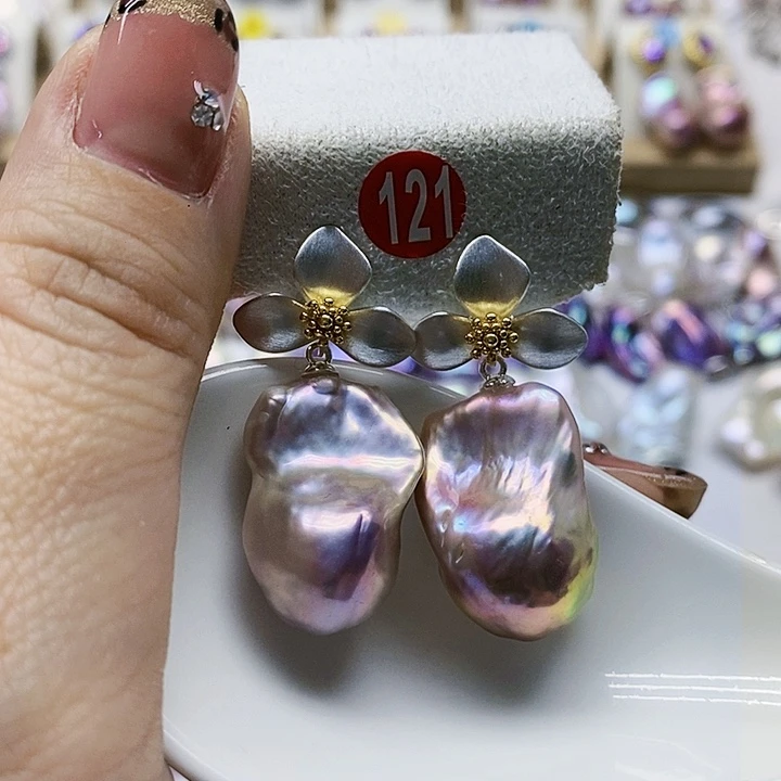 银S925镶嵌耳饰淡水珍珠