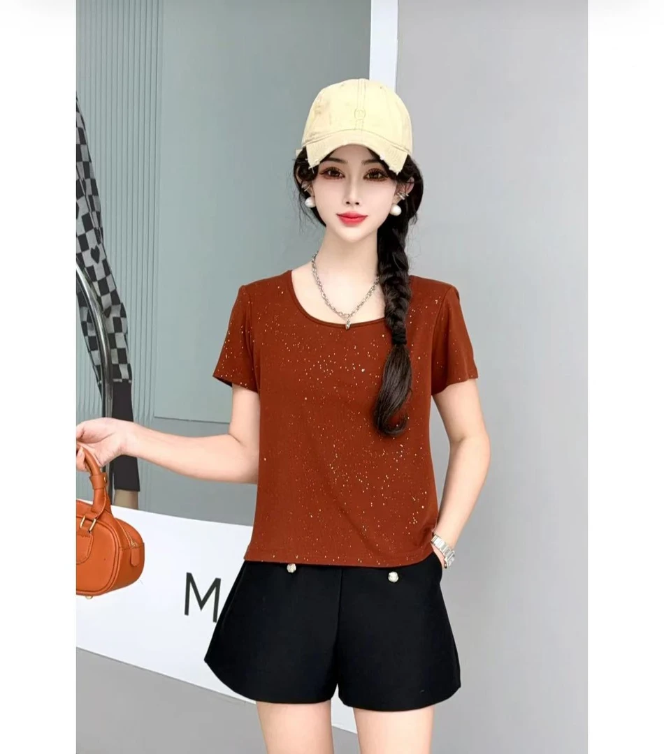 【胜华严选】小香重工方领星河闪银短袖T恤5808