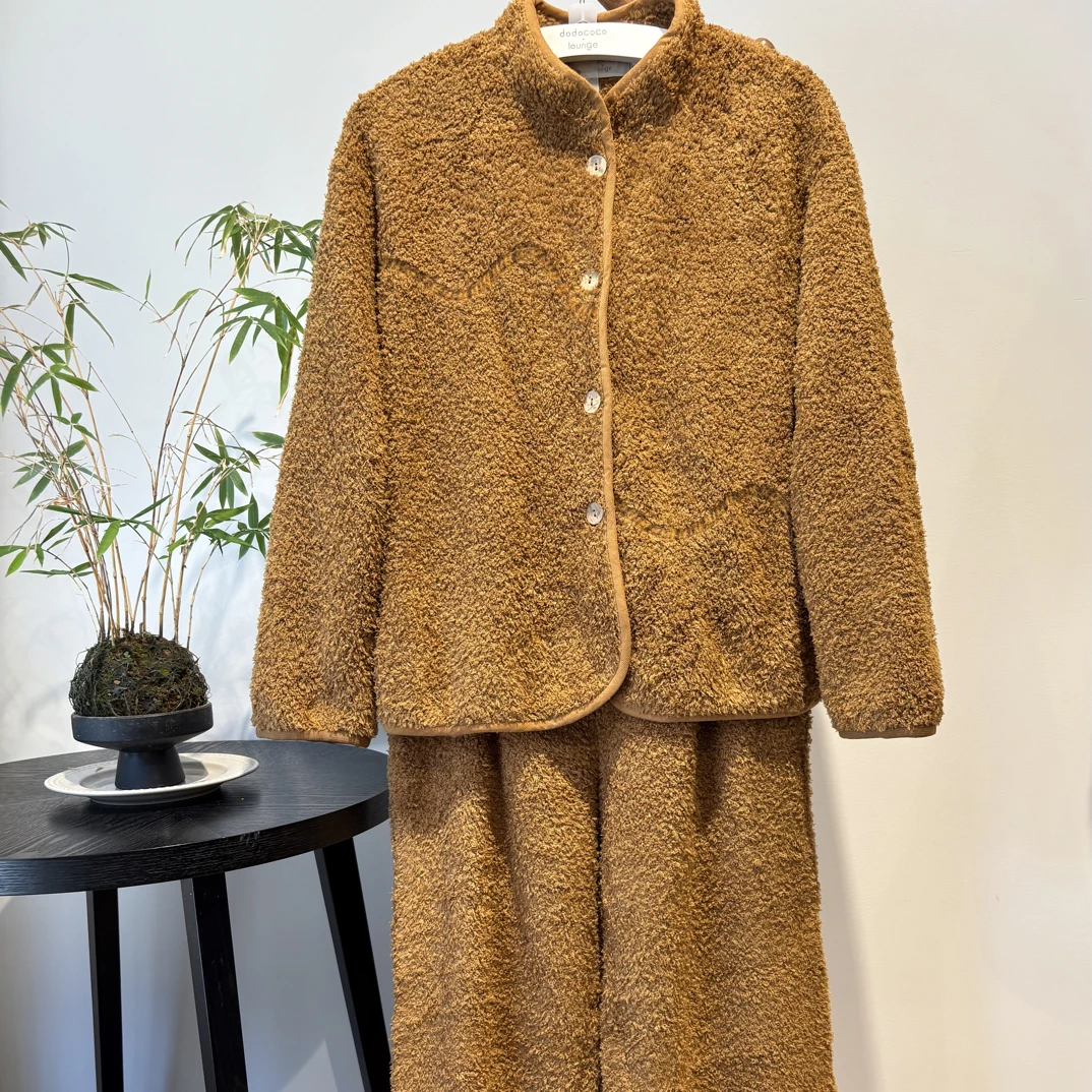 252-022朵朵女秋冬新款虎纹波浪纹双面绒立领休闲保暖家居服套装