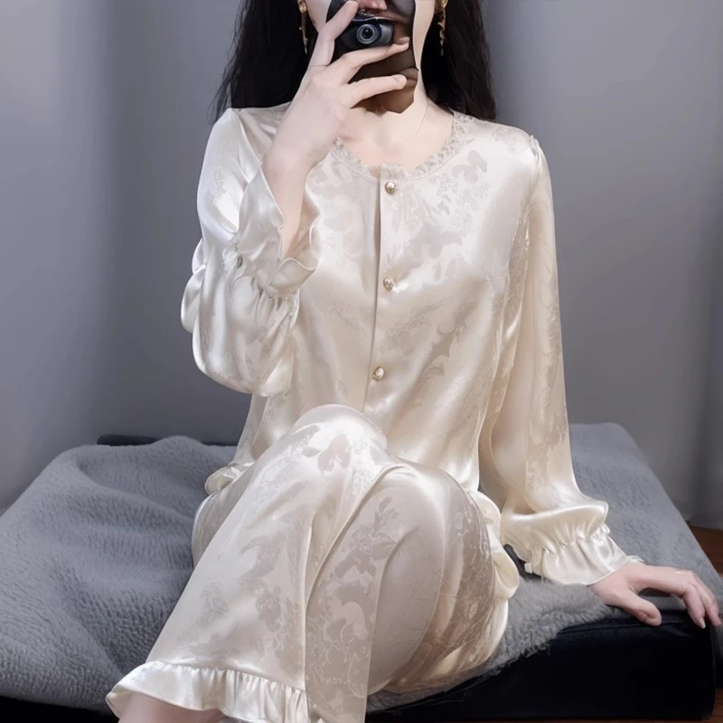 tpvl2025新款法式甜美宫廷风睡衣女春秋长袖家居服套装提花高级感