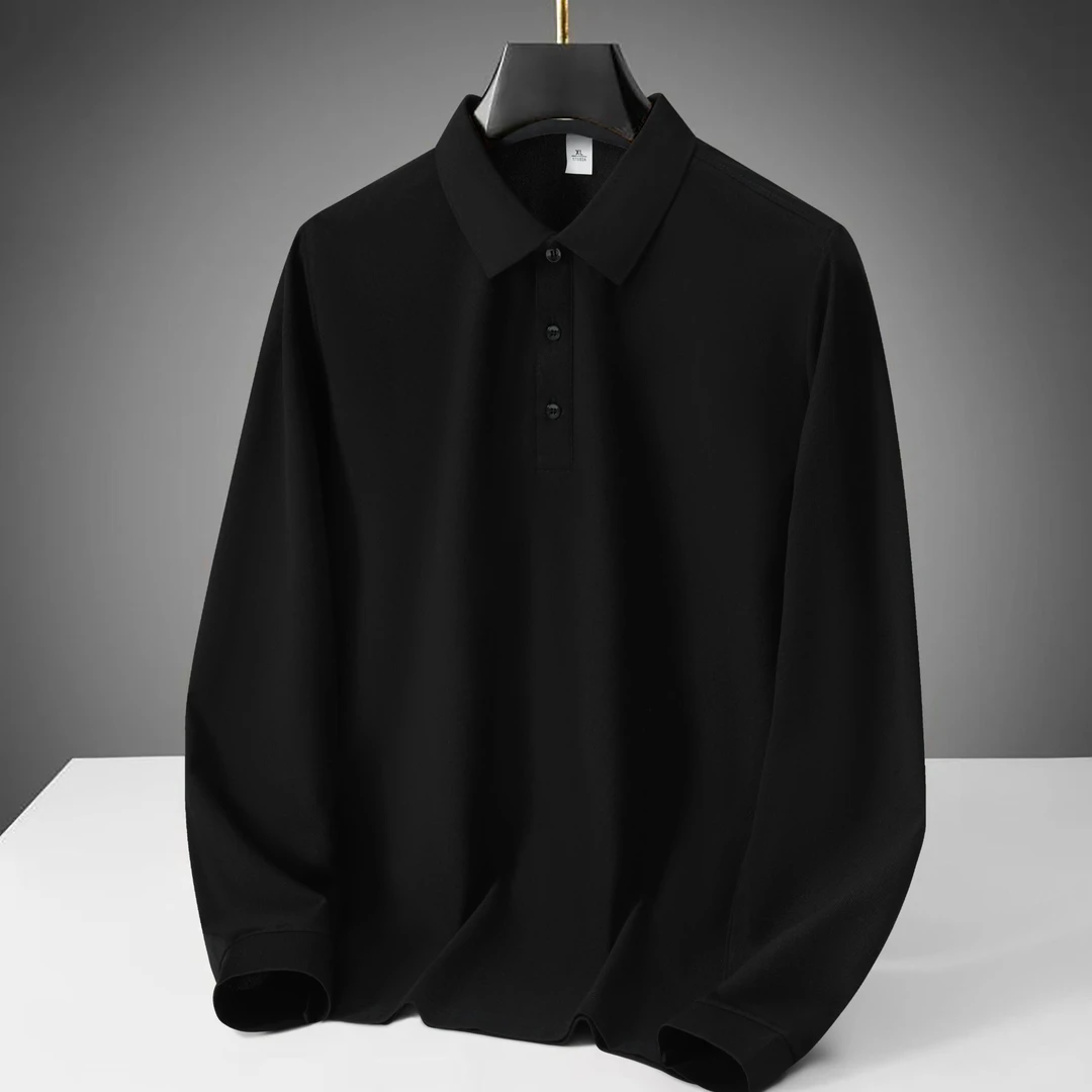 高级感男装长袖翻领POLO衫简约百搭大气上衣休闲有领商务正肩T恤