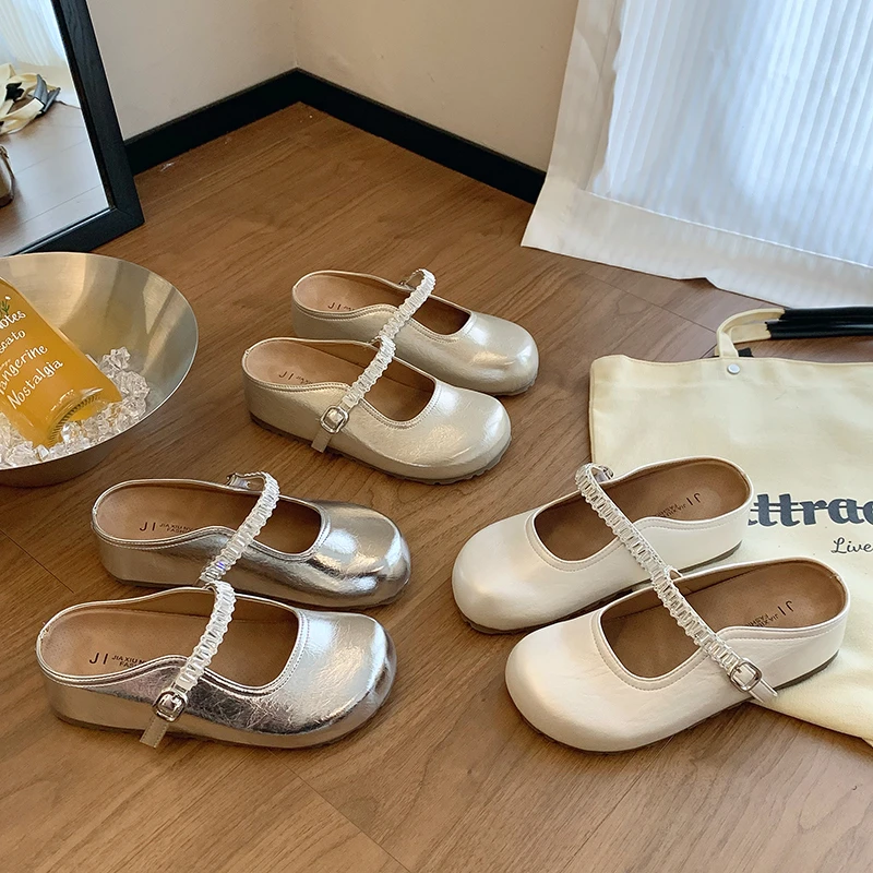 5CM内增高舒适玛丽珍包头半拖鞋女2025夏季新款法式复古时尚单鞋