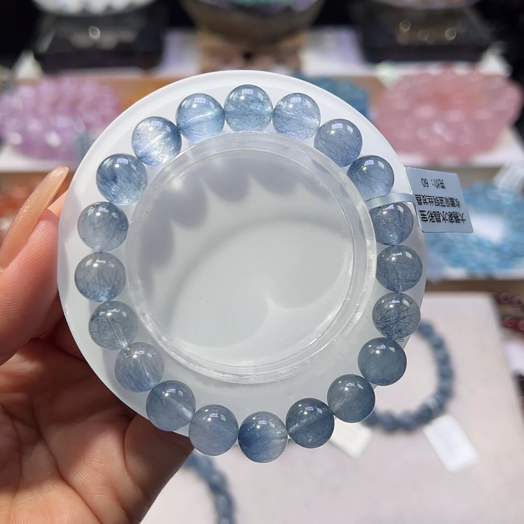 水晶手串未镶嵌蓝钢丝兔毛10.3m m