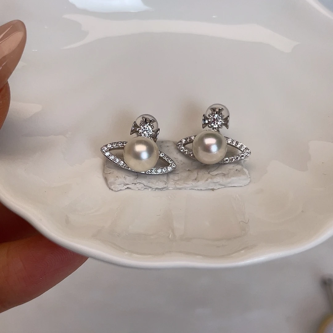 海水珍珠耳饰银S925镶嵌