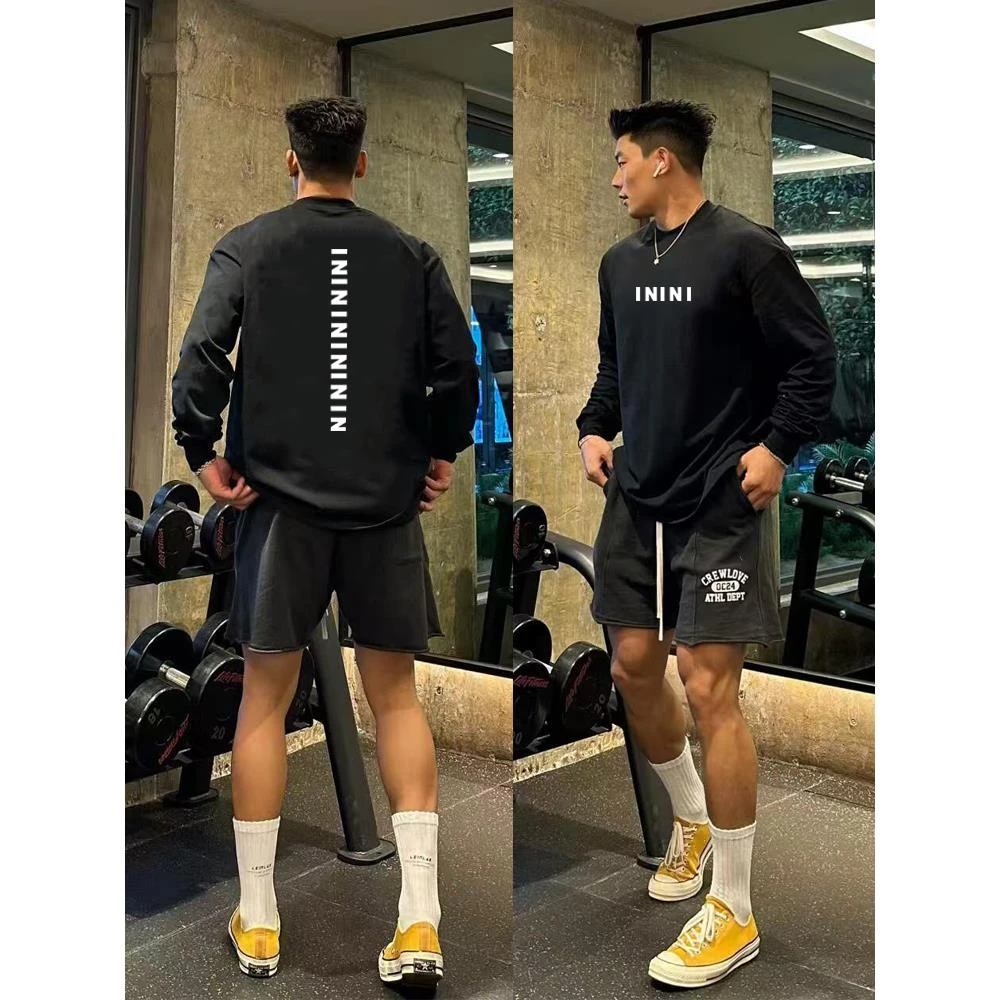 美式高街痞帅vintage黑色长袖t恤男秋冬重磅纯棉简约百搭打底上衣