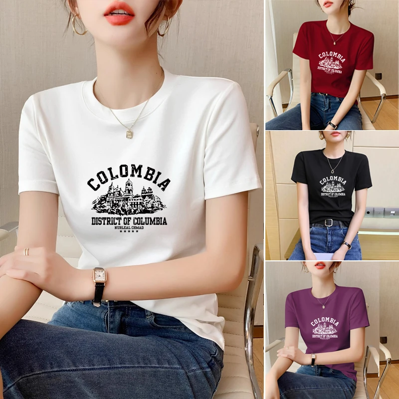 正肩短袖t恤女夏2025年新款白色圆领内搭夏季纯色百搭打底衫上衣