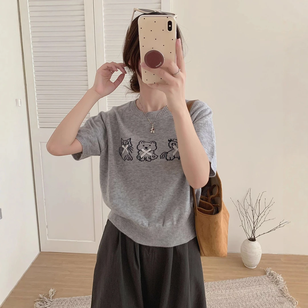 ZZS5320 韩单新款2025秋季时尚百搭减龄显瘦短袖针织上衣女 53