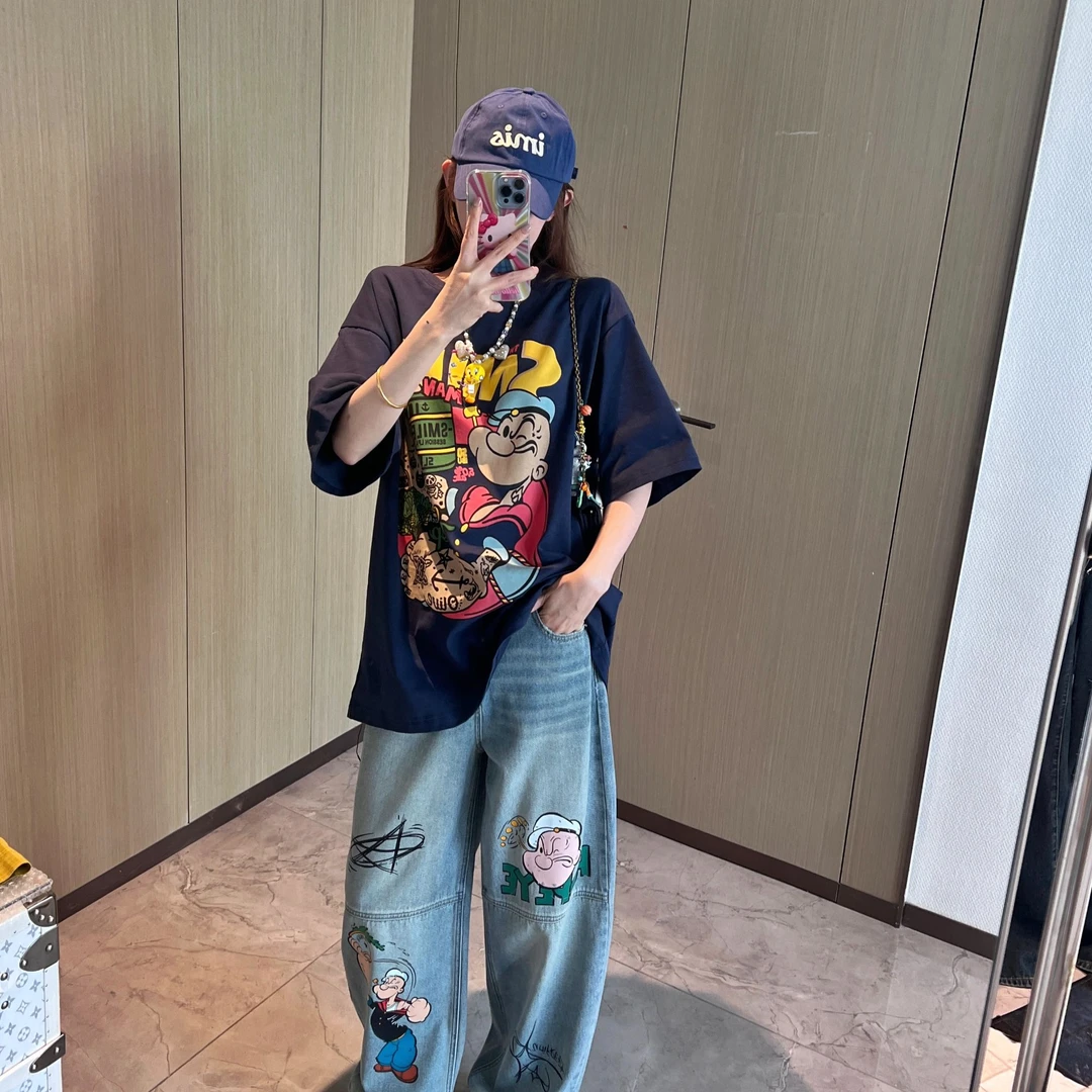 【陶格】美式ins复古印花宽松休闲T恤TG25B2T1065