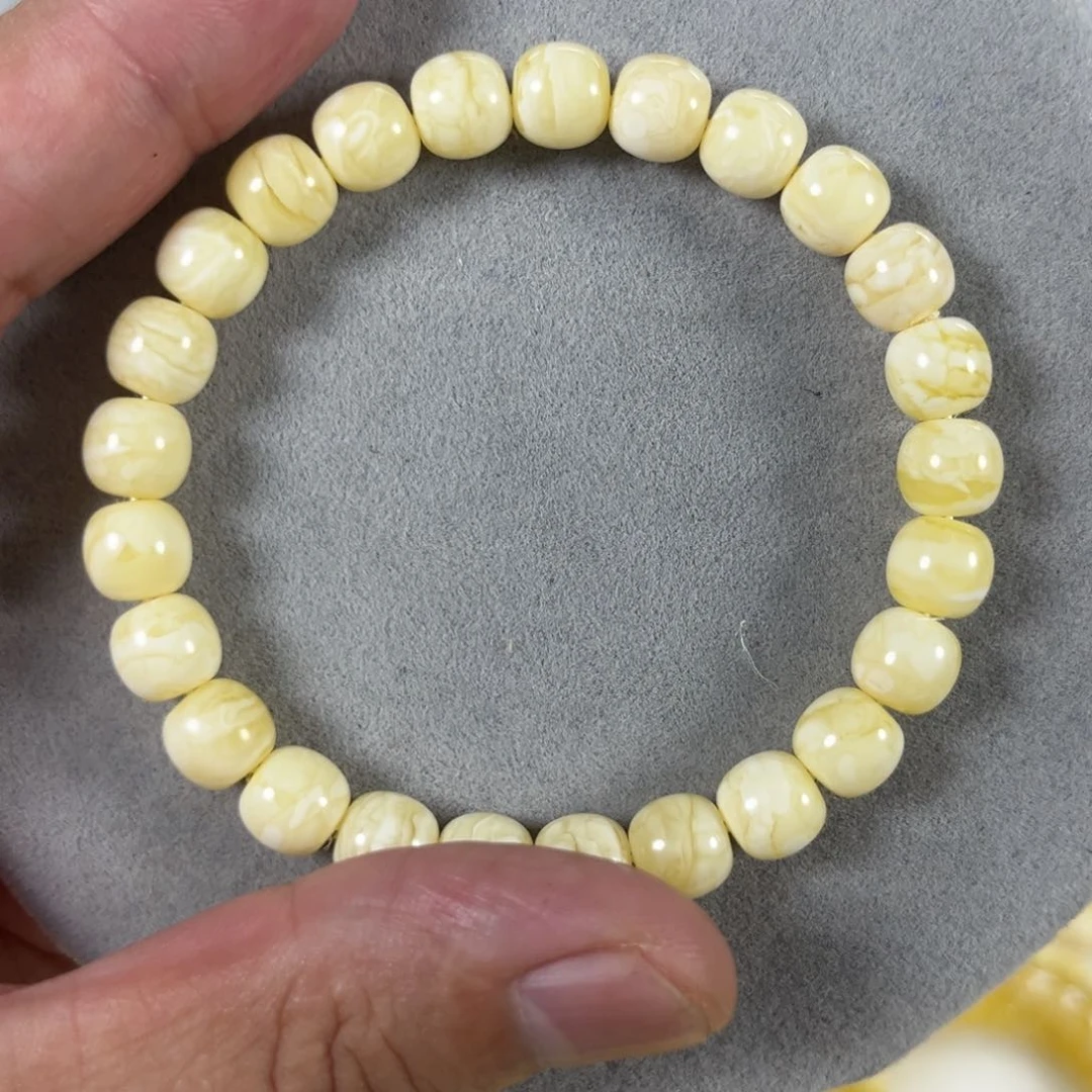 未镶嵌蜜蜡手串清****丶纯天然俄料白蜡金丝纹虎皮极限弧高桩
