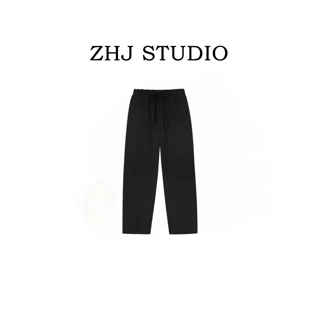 【胡哥海淘】马家MM6抽绳黑色宽松休闲裤简约通勤舒适直通长裤