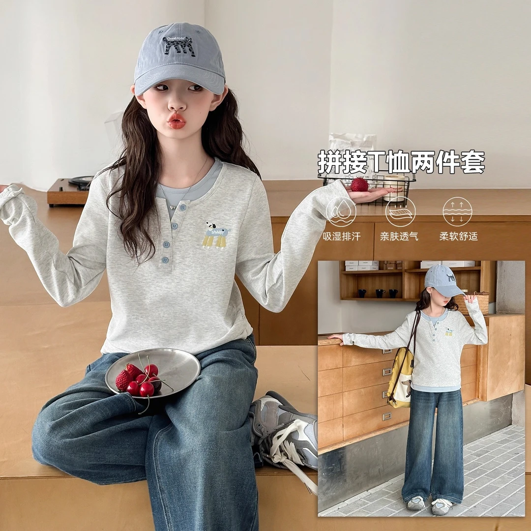 女童长袖T恤春秋装女大童韩系穿搭上衣儿童秋衣女装学生打底衫潮