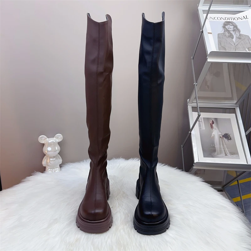 靴子长筒靴女过膝小个子2025秋冬加绒小v口高筒靴骑士靴厚底长靴