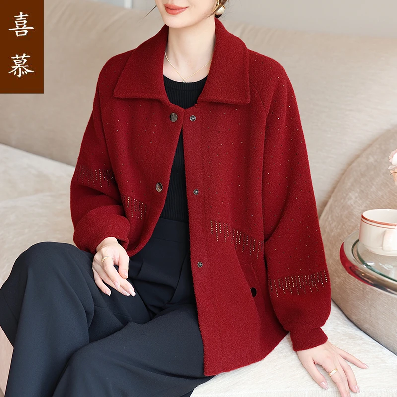 妈妈洋气高贵短款外套中年女装春秋装2025新款中老年时尚毛呢上衣