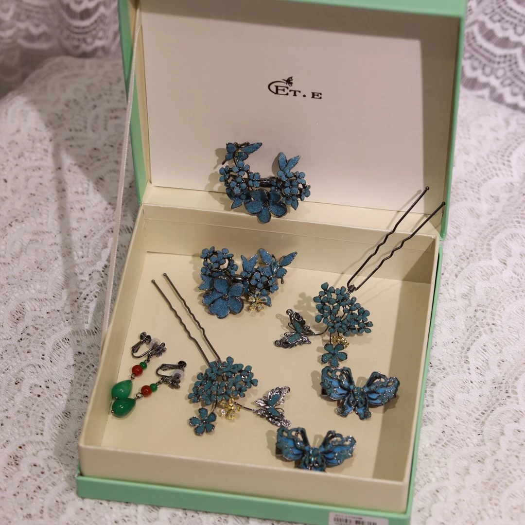 合金仿水晶婚庆饰品 12945中式小分体簪子蓝色气质简约古风大气