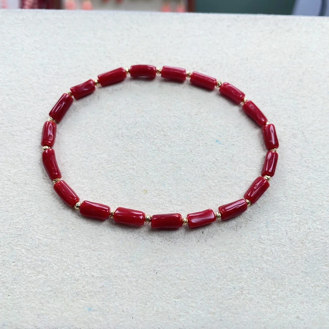 原枝天然珊瑚手串高端珠宝首饰k金