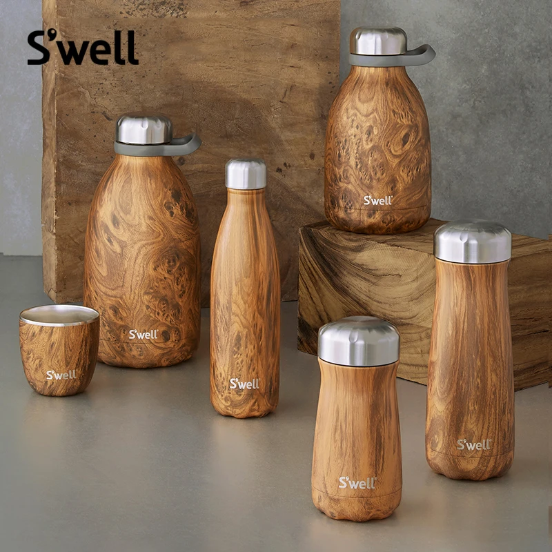 美国swell保温杯宽口木纹保温水杯不锈钢保温壶户外露营柚木复古