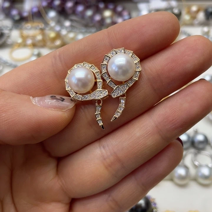 海水珍珠耳饰银S925镶嵌