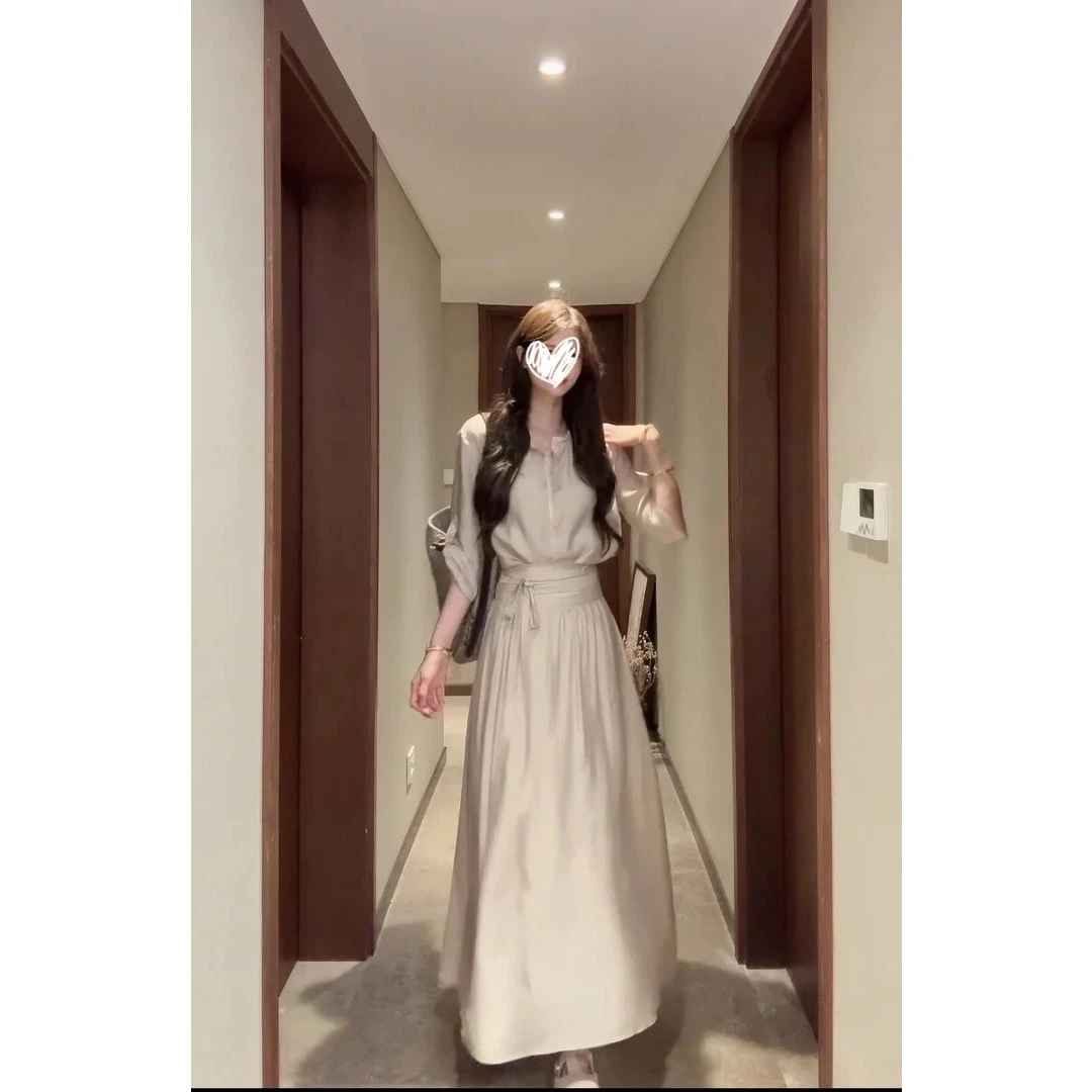禅意茶歇风套装时尚简约衬衫连衣裙套装2025夏复古时尚休闲两件套