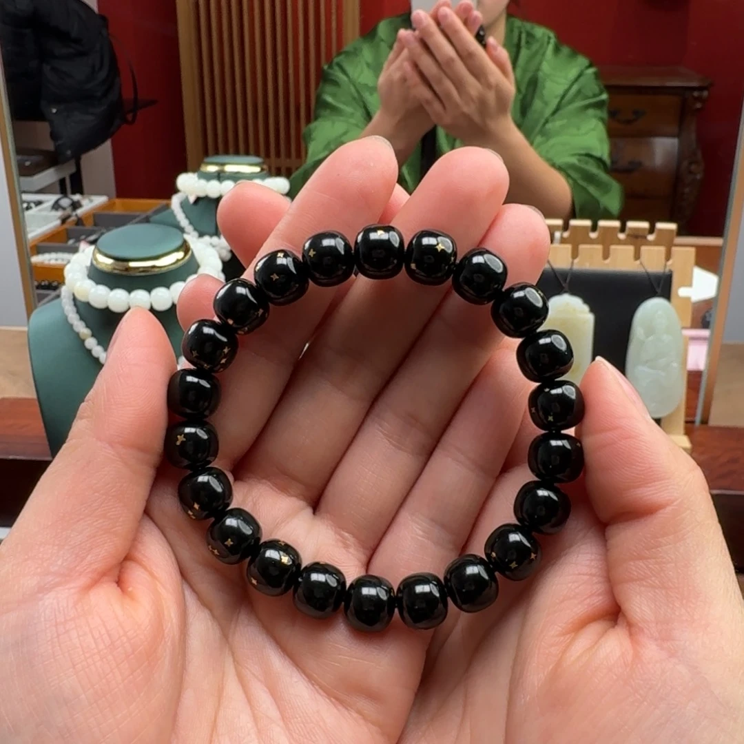 和田玉未镶嵌手串和田玉黑青9/10老